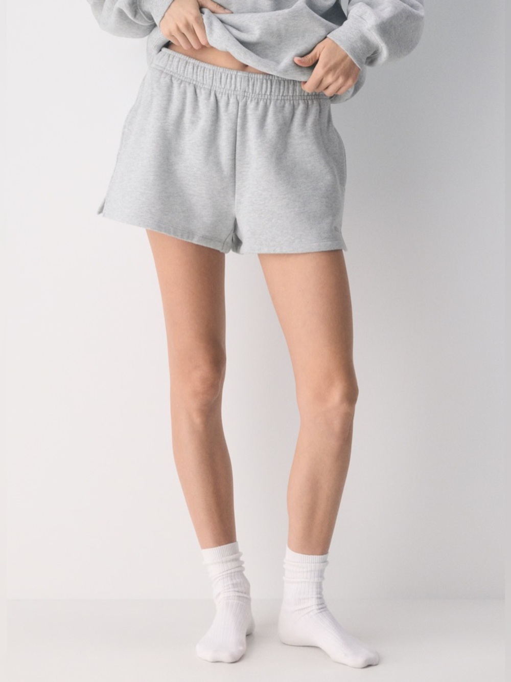 Aritzia Cozy Sweatfleece Mega Hi-Rise Mini Short in Light Gray